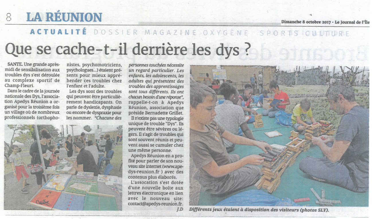 Article du Journal de l'ile - 08/08/2017 - Journée des DYS