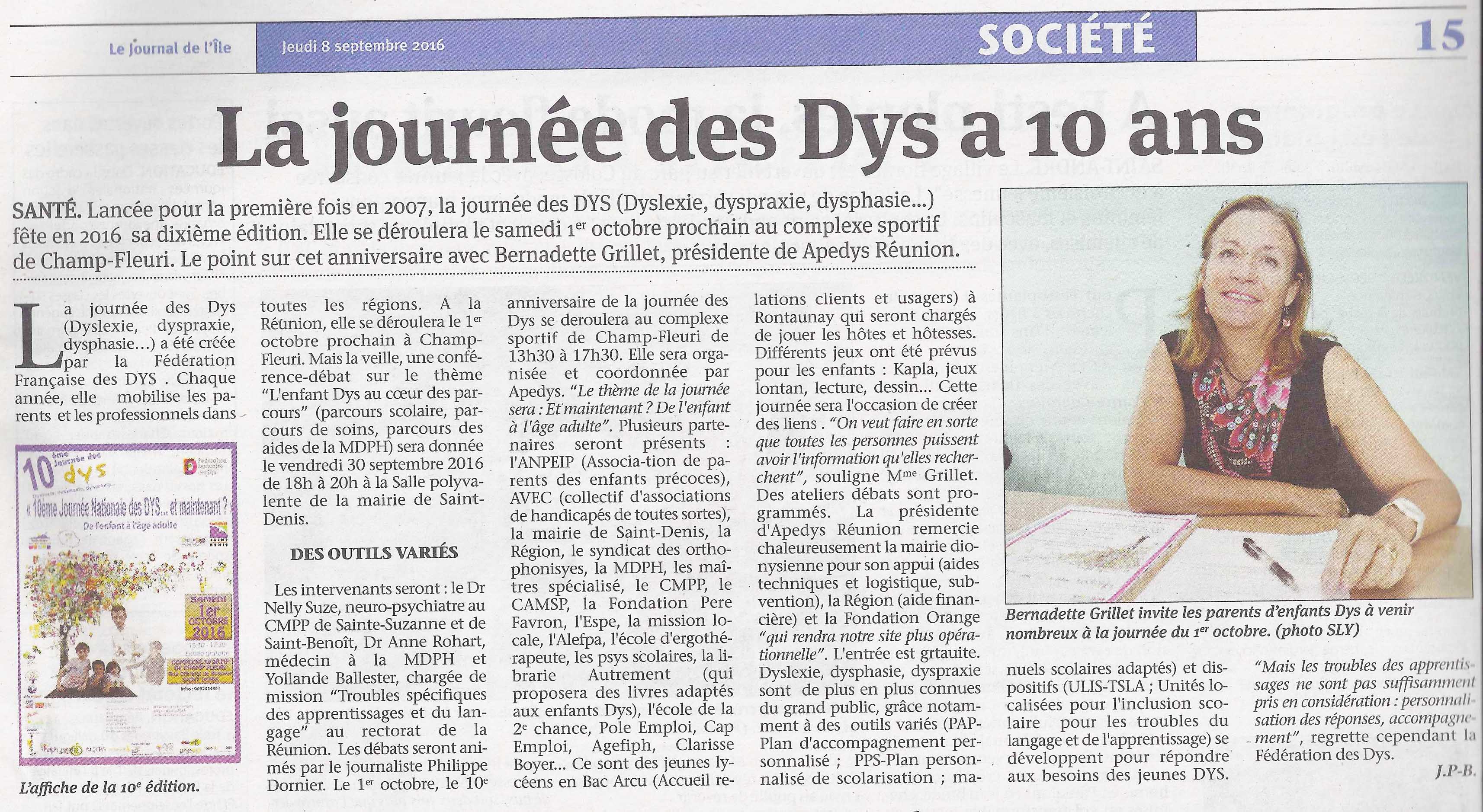 Article du JIR - 08/07/2016 - Journée des Dys